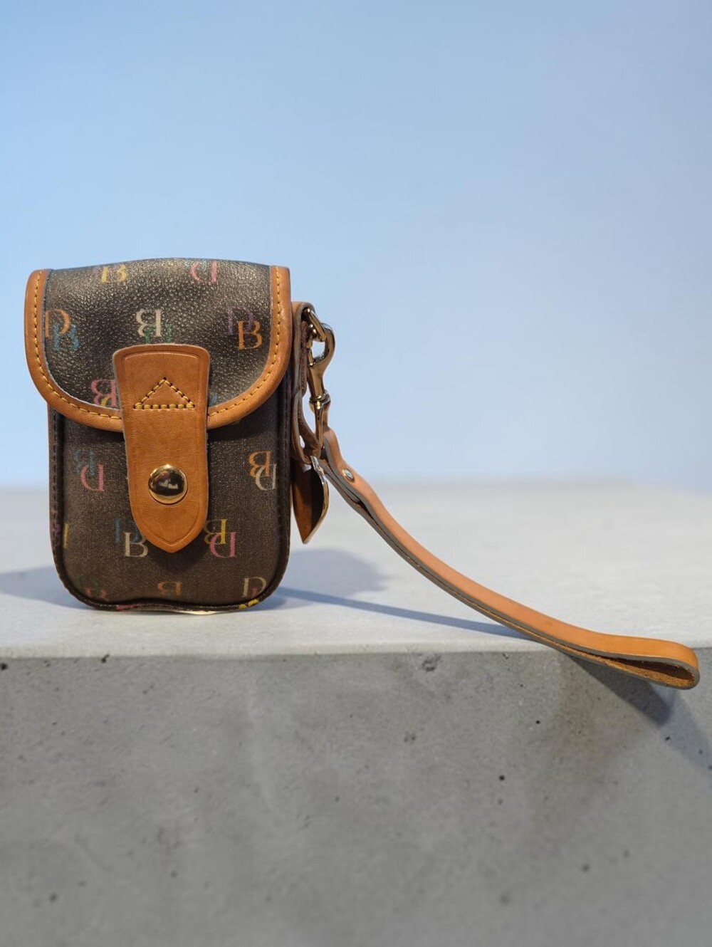 Vintage Dooney & Bourke Y2K Rainbow Monogram Vertical Wristlet Pouch Case